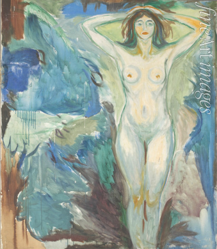Munch Edvard - Stehender Akt vor blauem Hintergrund