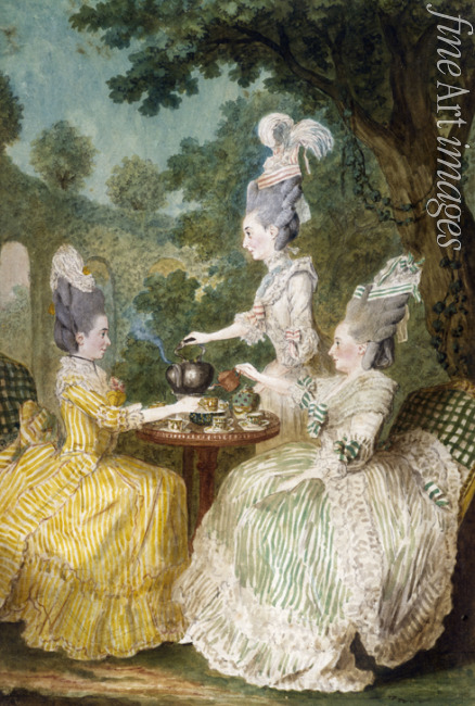 Carmontelle Louis - Marquise de Montesson, Marquise du Crest und Comtesse de Damas im Garten beim Tee