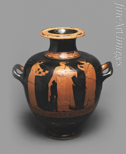 Antike Vasenmalerei Attische Kunst - Hydria (Kalpis) mit einer Szene im Gynaikonitis. Attische Vasenmalerei
