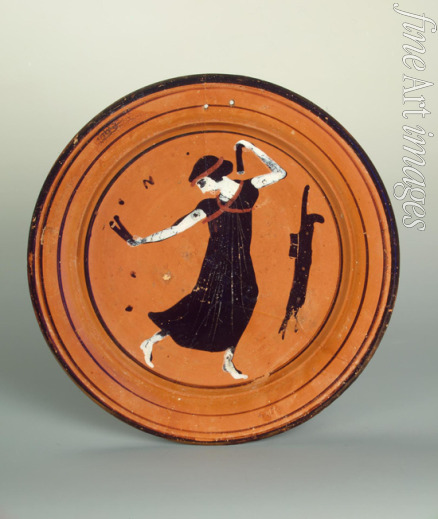 Ancient pottery Attican Art - Plate with a dancing girl. Attic pottery
