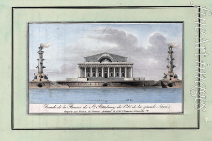 Thomas de Thomon Jean François - Facade of the Stock Exchange Building on the Spit of Vasilyevsky Island, with Two Rostral Columns