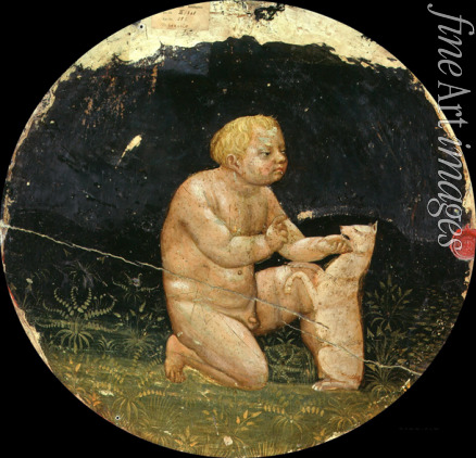 Masaccio - Geburtsteller (Desco da Parto) Vorderseite: Knabe, mit einem Hund spielend