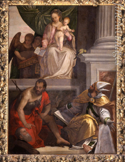 Veronese Paolo - Thronende Madonna mit Kind, Johannes dem Täufer, St. Louis von Toulouse und Stiftern
