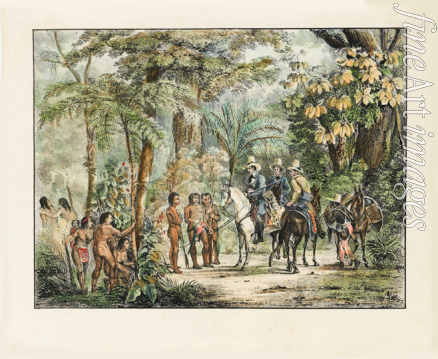 Rugendas Johann Moritz - Begegnung einer europäischen Reisegruppe mit im Wald lebenden Indianern. Aus 