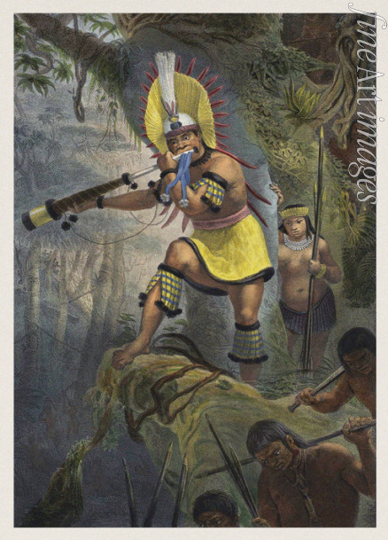 Debret Jean-Baptiste - Battle signal of the Coroados (Bororo). Illustration from Voyage pittoresque et historique au Brésil
