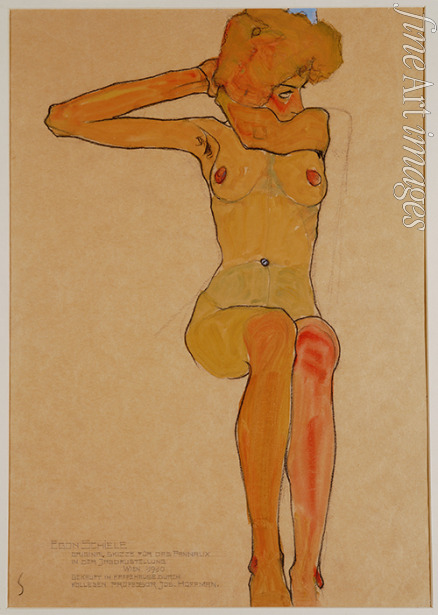 Schiele Egon - Sitzender weiblicher Akt mit erhobenen rechten Arm (Gertrude Schiele)