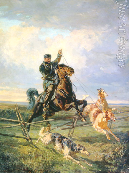 Frenz Rudolf Ferdinandovich - Huntsman with three Borzois