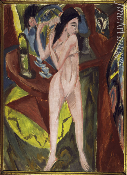 Kirchner Ernst Ludwig - Nude from the Back with Mirror and Man