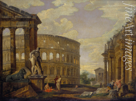 Pannini (Panini) Giovanni Paolo -  Landscape with Hercules and ruins of ancient Rome