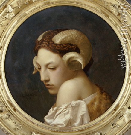 Gerôme Jean-Léon - Female head crowned with ram horns