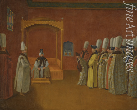 Vanmour (Van Mour) Jean-Baptiste (Schule) - Sultan Ahmed III. empfängt eine europäische Botschaft im Topkapi-Palast