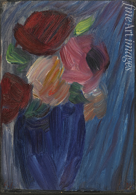 Javlensky Alexei von - Large still life: Roses in an ultramarine blue vase
