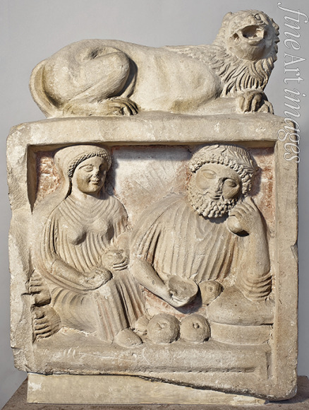 Klassische Antike Kunst - Grabstein mit Darstellung des rituellen Mahls