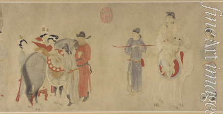 Qian Xuan - Yang Guifei Mounting a Horse, Emperor Xuanzong on horseback
