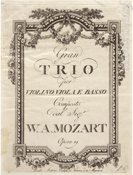 Anonymous - Gran Trio per Violino, Viola, e Basso: Opera 19. by W. A. Mozart. First edition