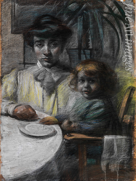 Boccioni Umberto - Porträt von Frau des Malers mit Tochter