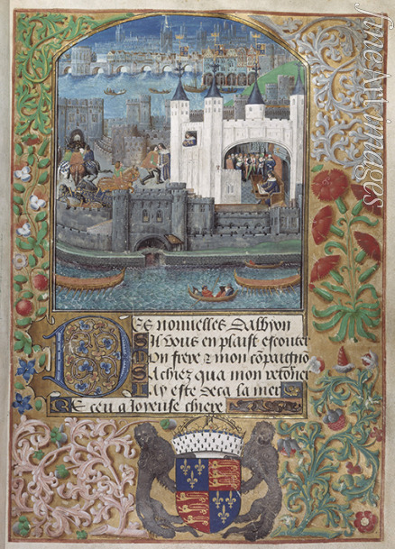 Niederländischer Meister - Der Tower von London, das Zollhaus und Karl, Herzog von Orléans gefangen im Tower. Aus: Pseudo-Heloise von Charles d'Orleans
