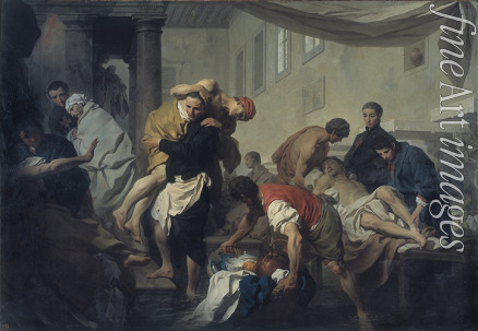 Subleyras Pierre - Der Heilige Camillo de Lellis rettet die Kranken des Ospedale di Santo Spirito in Sassia während der Tiberüberschwemmung 1598