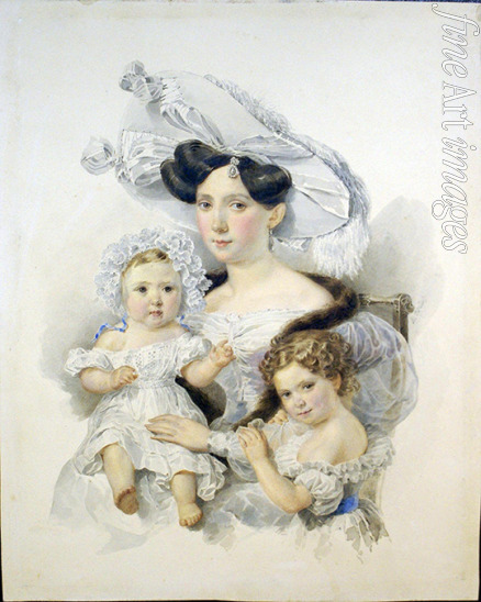 Brüllow (Briullow) Alexander Pawlowitsch - Porträt von Gräfin Jelisaweta Nikolajewna Tschernyschowa (1808-1872), geb. Sotowa mit Töchter