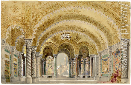 Zuccarelli Giovanni - The great castle room, Act III, Set design for opera Otello by Giuseppe Verdi, world premiere, La Scala, 5 February 1887