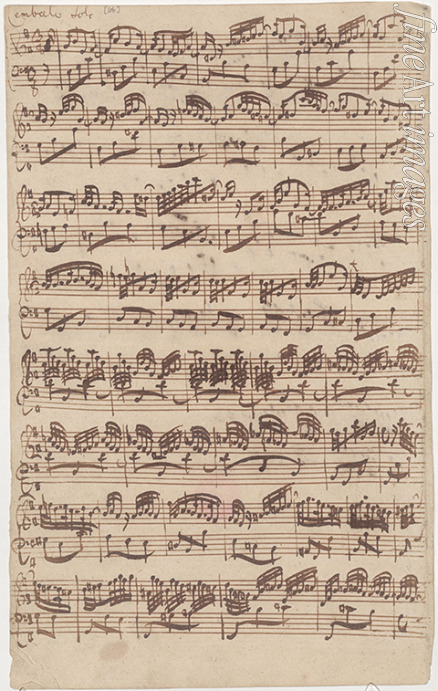 Bach Johann Sebastian - Autograph manuscript of the first page of the Allegro for harpsichord solo from the first version of the sixth sonata in E minor