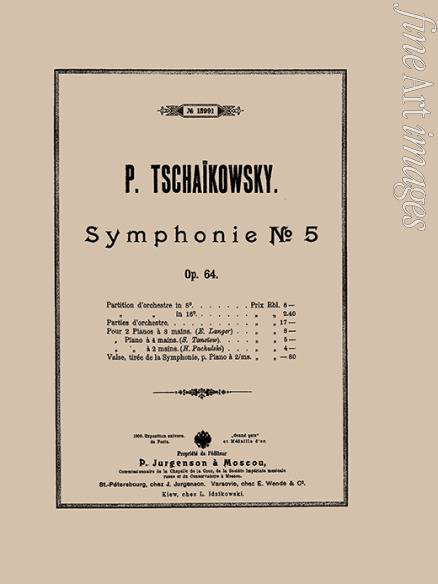 Tschaikowski Pjotr Iljitsch - Titelseite der Partitur der Sinfonie Nr. 5 e-Moll op. 64 von Pjotr Tschaikowski