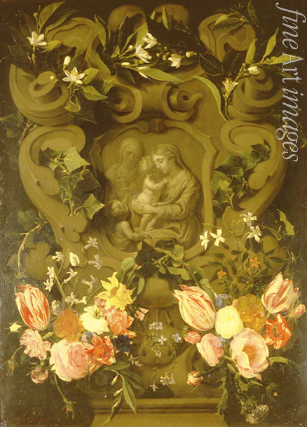 Seghers Daniel - Madonna and Child, Saint Elisabeth and John the Baptist as child in a floral garland