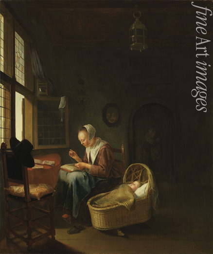 Slingelandt Pieter Cornelisz van - A mother sewing with her child