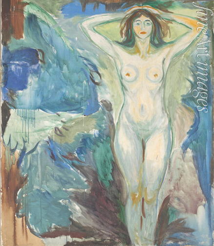 Munch Edvard - Standing nude against blue background