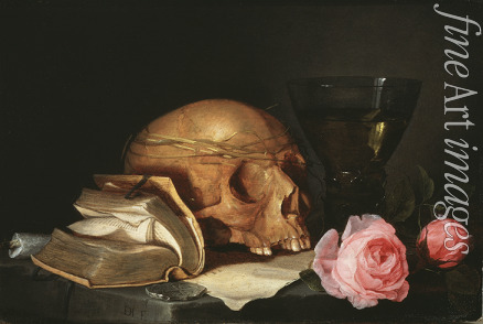 Heem Jan Davidsz. de - Vanitas Still Life with a Skull, a Book and Roses