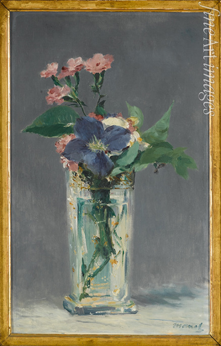 Manet Édouard - Glasvase mit Nelken und Klematis