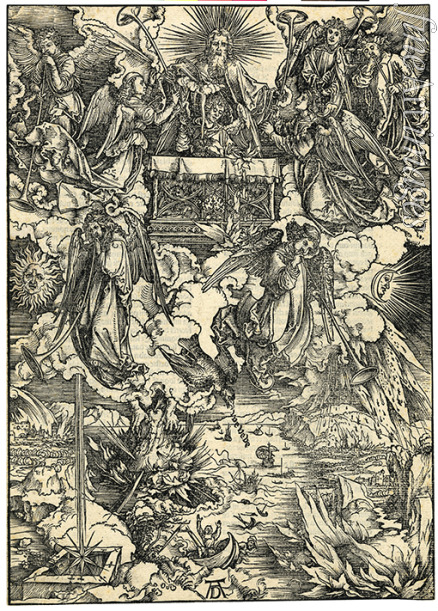 Dürer Albrecht - Das siebente Siegel und die ersten vier Posaunen. Aus Apocalypsis cum Figuris