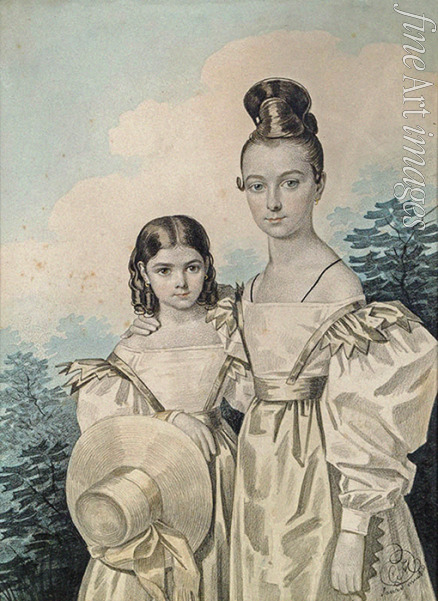 Hampeln Carl von - Porträt von Schwestern Sofia Petrowna (1823-1877) und Alexandra Petrowna (1821-1880) Uschakow