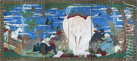 Jakuchu Ito - Vögel, Tiere und blühende Pflanzen in einer imaginären Szene