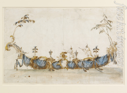 Guardi Francesco - Design for a Bissona, with two gondoliers in Chinese dress