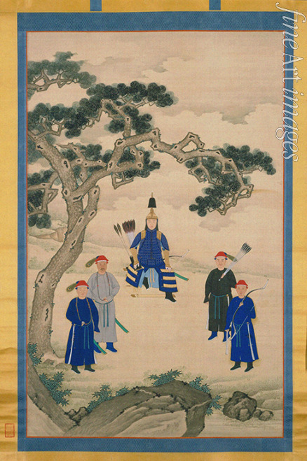 Unbekannter Künstler - Der Kangxi-Kaiser in Kriegskleidung. Rollbild