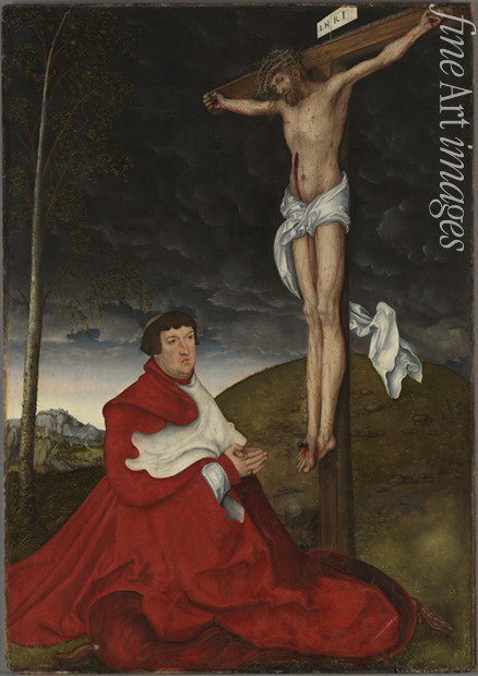 Cranach Lucas the Elder - Cardinal Albrecht of Brandenburg kneeling before Christ on the cross