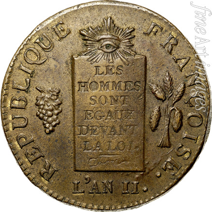 Dupré Augustin - Coin 2 Sols. The National Convention period. Avers, Inscription: Les hommes sont tous égaux devant la loi