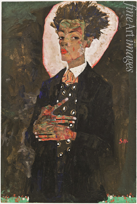 Schiele Egon - Self-Portrait with Peacock Vest Standing