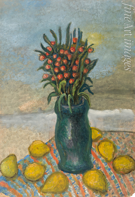 Ryabushinsky Nikolai Pavlovich - Still life with bouquet of peonies and lemons