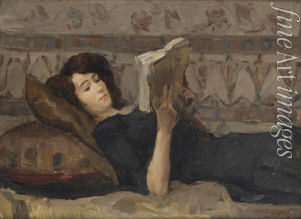 Israëls Isaac - Girl reading on a sofa