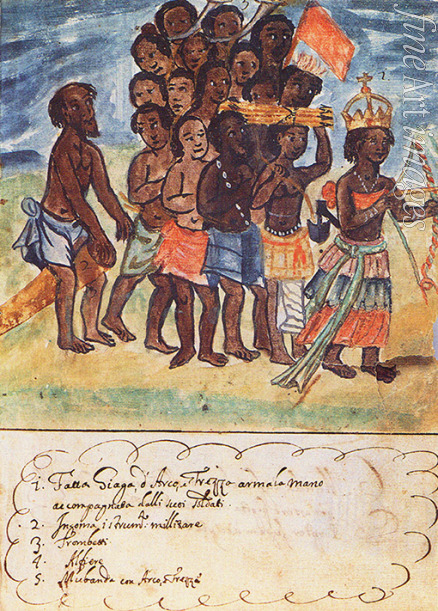Cavazzi da Montecuccolo Giovanni Antonio - Queen Nzinga with Military Entourage, Kingdom of Matamba, Angola (From: Manoscritti Araldi)