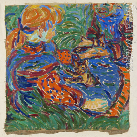 Kirchner Ernst Ludwig - Two girls playing with cat