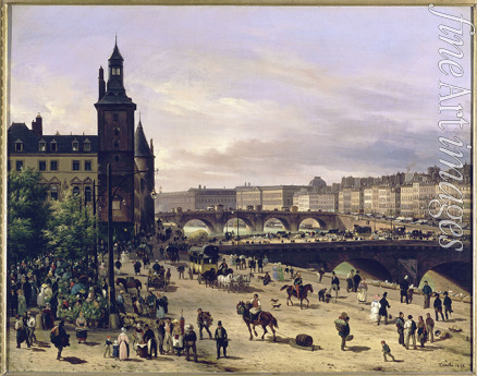 Canella Giuseppe der Ältere - Le marché aux fleurs, la Tour de l'Horloge, le Pont au Change et le Pont-Neuf