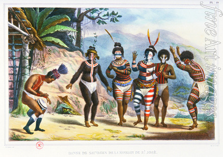 Debret Jean-Baptiste - Dance at the mission of Sao Jose. Illustration from Voyage pittoresque et historique au Brésil