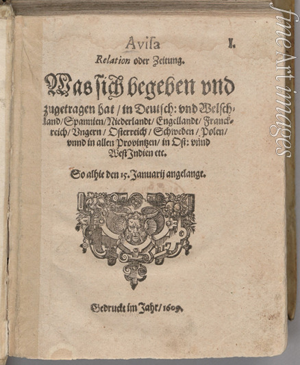 Historisches Objekt - Aviso. Relation oder Zeitung. Titelblatt der Erstausgabe 