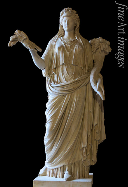Römische Antike Kunst Klassische Skulptur - Livia Drusilla als Ops mit Weizengarbe und Füllhorn