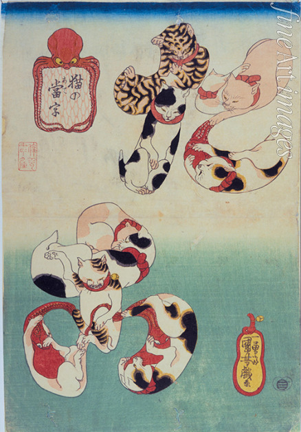Kuniyoshi Utagawa - Cats forming the caracters for Octopus, from the series Cat Homophones (Neko no Ateji)