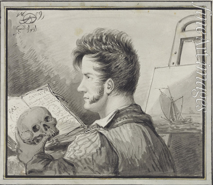 Orlowski (Orlovsky) Alexander Osipovich - Self-portrait with skull 
