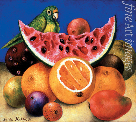 Kahlo Frida - Stillleben mit Papagei und Früchten